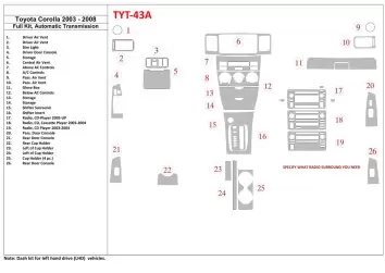 Toyota Corolla 2003-2008 Voll Satz BD innenausstattung armaturendekor cockpit dekor