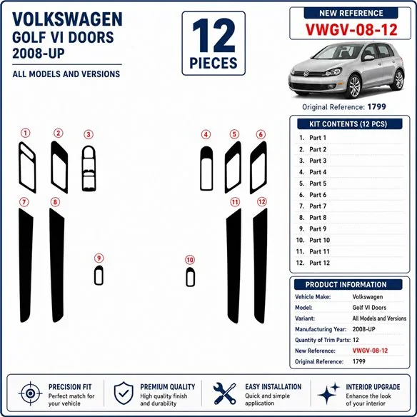 Volkswagen Golf VI Doors 2008+ 3D Armaturenbrett-Dekor-Set, 12 Teile