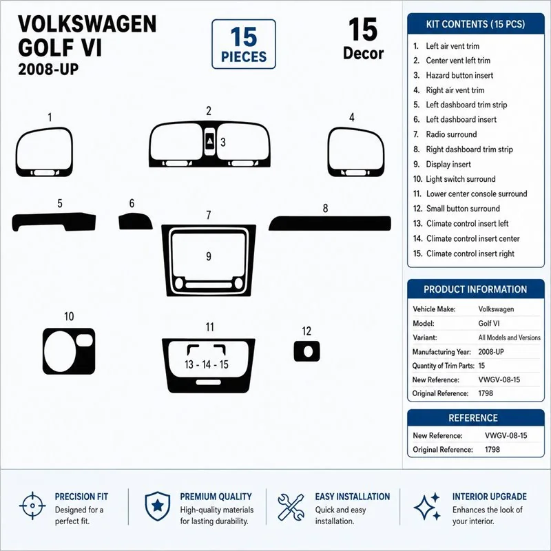 Volkswagen Golf VI 2008+ 3D Armaturenbrett-Dekor-Set, 15 Teile