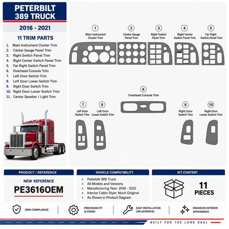 Peterbilt 365 Truck - Year 2016-2021 3D Cockpit Dekor Interieurleisten Set As shown in product diagram-teilig
