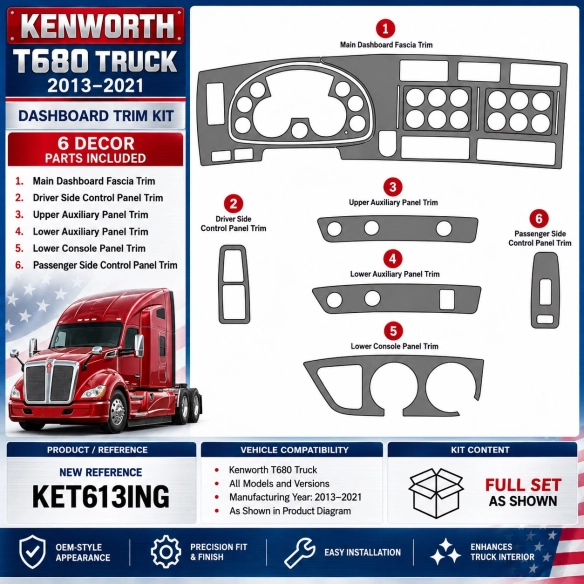 Kenworth T680 Truck- Year 2013-2021 3D Cockpit Dekor Interieurleisten Set As shown in product diagram-teilig