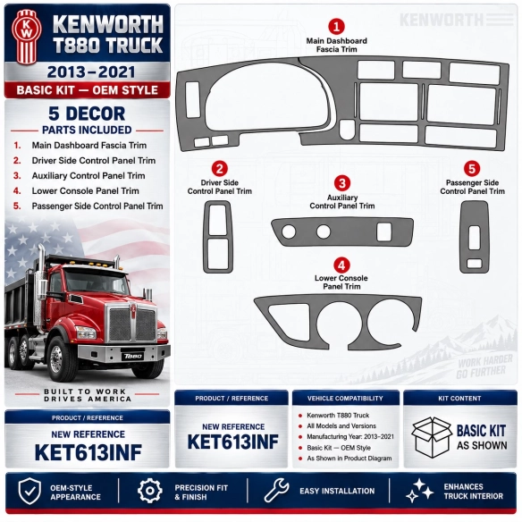 Kenworth T880 Truck- Year 2013-2021 3D Cockpit Dekor Interieurleisten Set As shown in product diagram-teilig