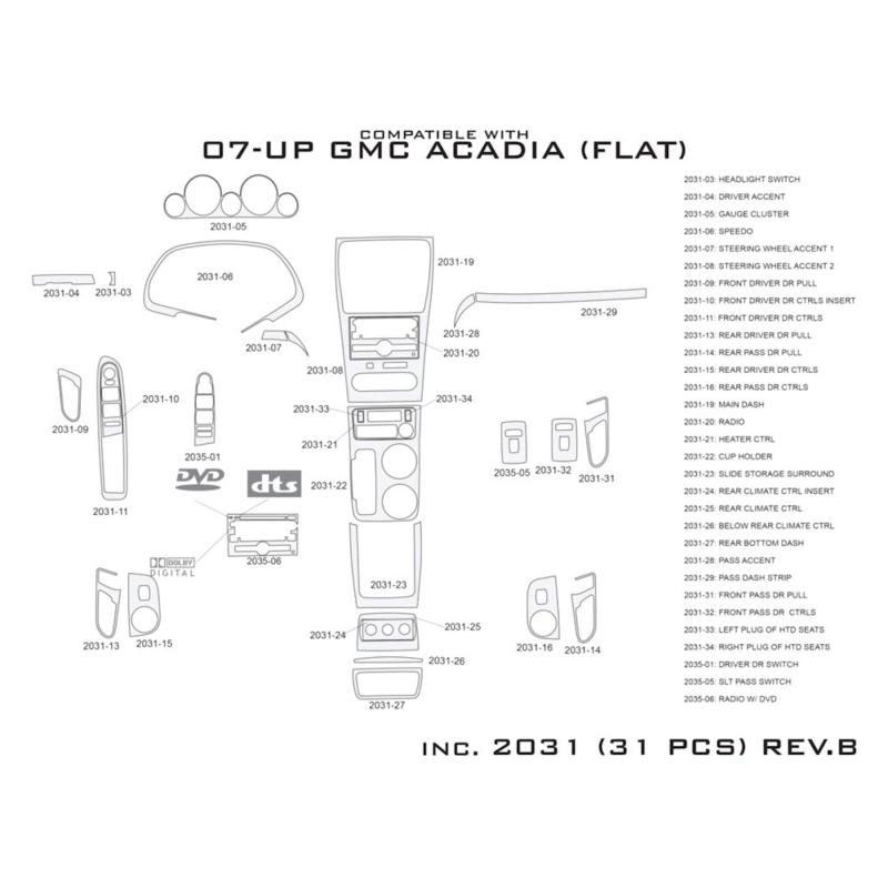 GMC Acadia 2007-2016 3D Cockpit Dekor Interieurleisten Set 31-teilig
