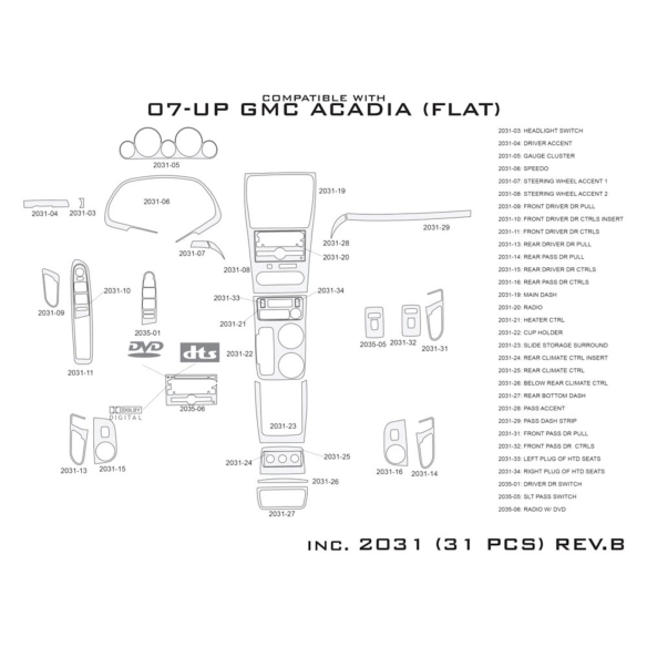 GMC Acadia 2007-2016 3D Cockpit Dekor Interieurleisten Set 31-teilig