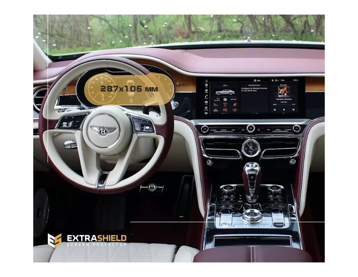 Bentley Continental GT 2012 - 2017 Multimedia 8" DisplayschutzGlass Kratzfest Anti-Fingerprint Transparent - 1- Cockpit Dekor In