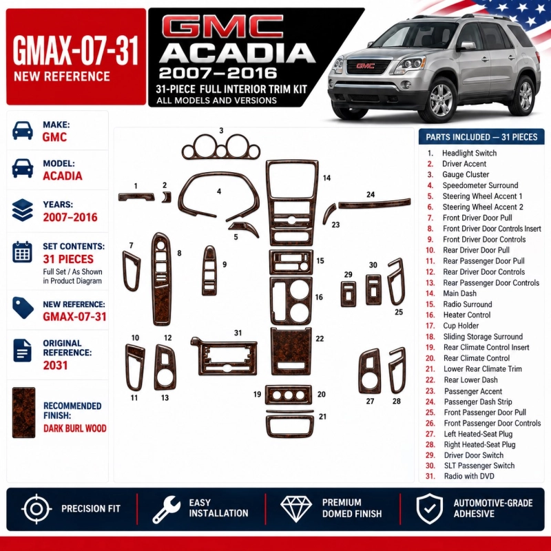 GMC Acadia 2007-2016 3D Cockpit Dekor Interieurleisten Set 31-teilig