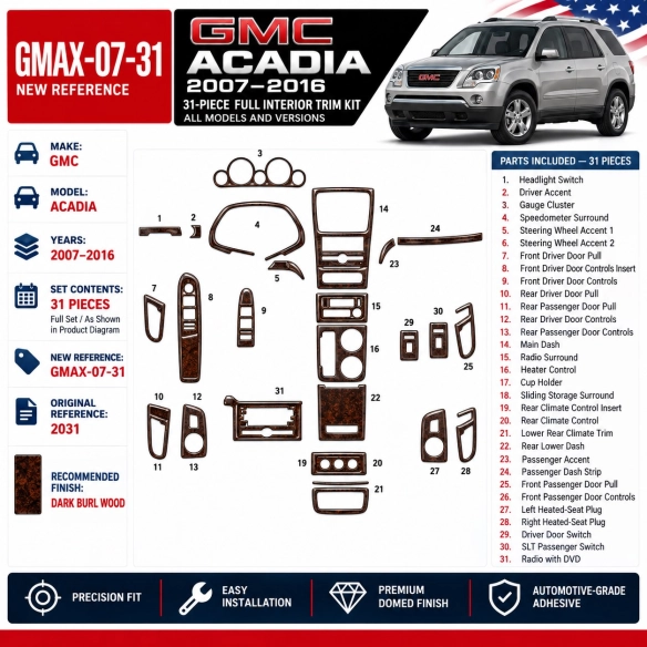 GMC Acadia 2007-2016 3D Cockpit Dekor Interieurleisten Set 31-teilig