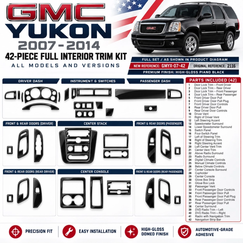 GMC Yukon 2007-2014 3D Cockpit Dekor Interieurleisten Set 42-teilig