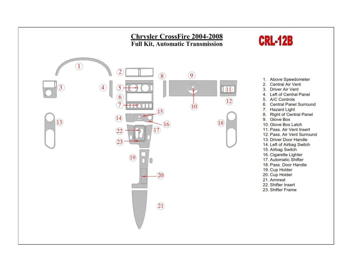 Chrysler CrossFire 2004-UP Voll Satz, Automatic Gear BD innenausstattung armaturendekor cockpit dekor - 1- Cockpit Dekor Innenra