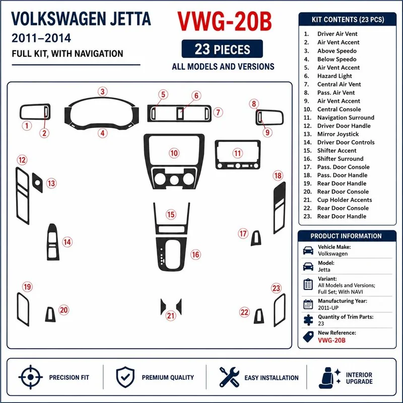 Volkswagen Jetta 2011+ Komplettset, mit Navigation 3D Armaturenbrett-Dekor-Set