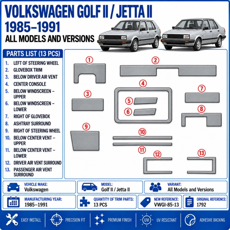 Volkswagen Golf II Jetta II 1985-1991 3D Cockpit Dekor Interieurleisten Set 13-teilig