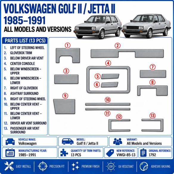 Volkswagen Golf II Jetta II 1985-1991 3D Cockpit Dekor Interieurleisten Set 13-teilig