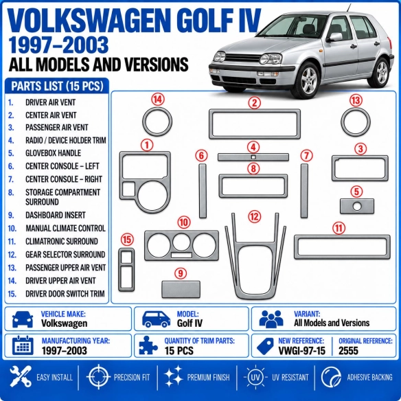 Volkswagen Golf IV 1997-2003 3D Cockpit Dekor Interieurleisten Set 15-teilig