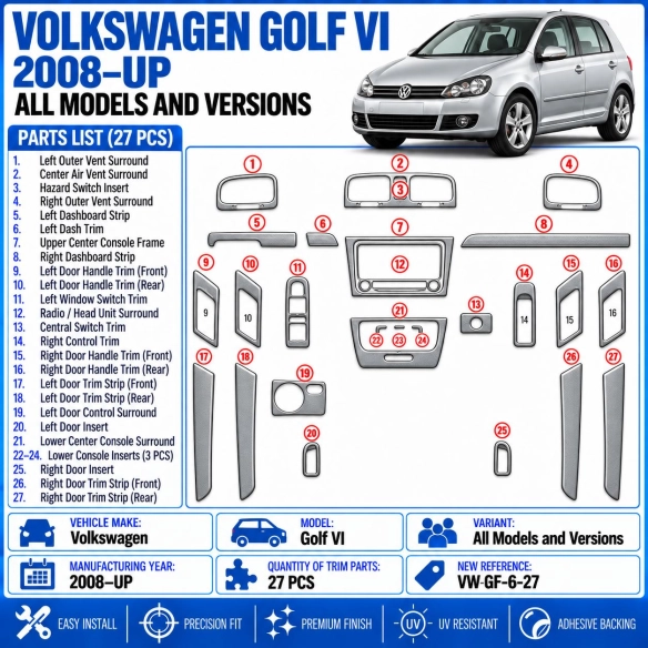 Volkswagen Golf VI 2008-heute 3D Cockpit Dekor Interieurleisten Set 27-teilig