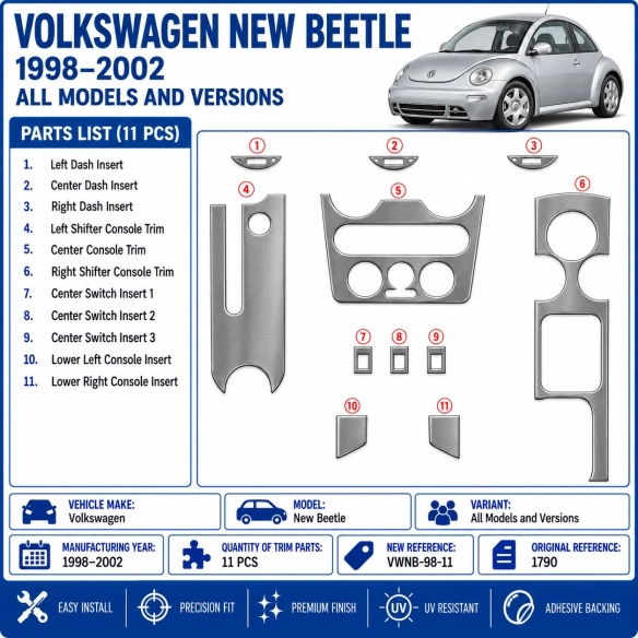 Volkswagen New Beettle 1998-2002 3D Cockpit Dekor Interieurleisten Set 11-teilig