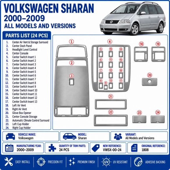 Volkswagen Sharan 2000-2009 3D Cockpit Dekor Interieurleisten Set 24-teilig