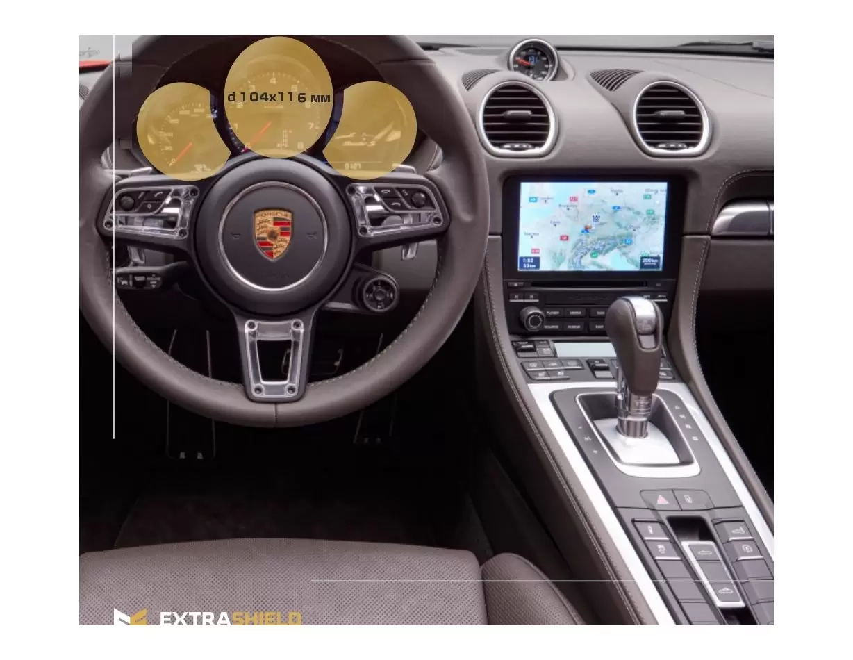 Porsche Boxster 2016 - Present Digital Speedometer 12" DisplayschutzGlass Kratzfest Anti-Fingerprint Transparent - 1- Cockpit De
