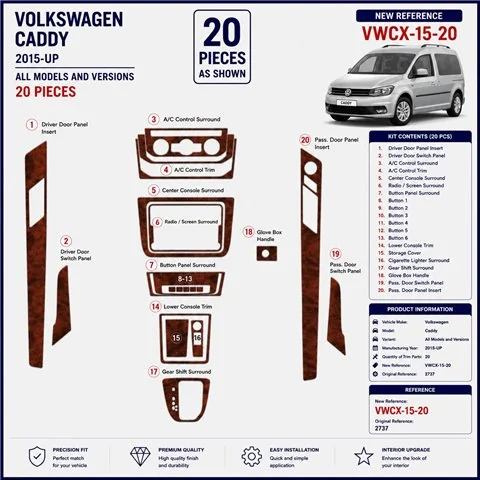 Volkswagen Caddy 2015+ 3D Armaturenbrett-Dekor-Set, 20 Teile 2
