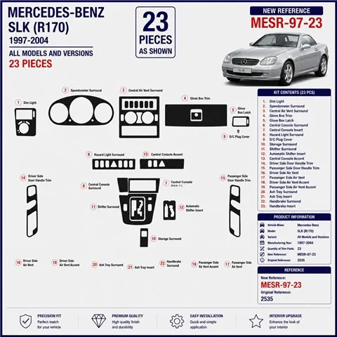 Mercedes SLK (R170) 1997-2004 3D Armaturenbrett-Dekor-Set, 23 Teile 2