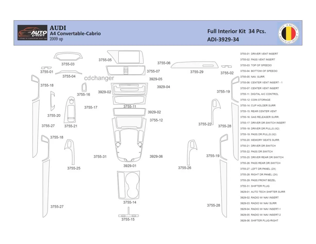 Audi A4 B8 2008–2016 Mittelkonsole Armaturendekor WHZ Cockpit Dekor 34 Teilige - 1- Cockpit Dekor Innenraum