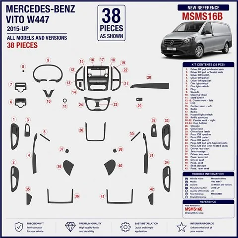Mercedes Vito W447 2015+ 3D Armaturenbrett-Dekor-Set, 38 Teile 2