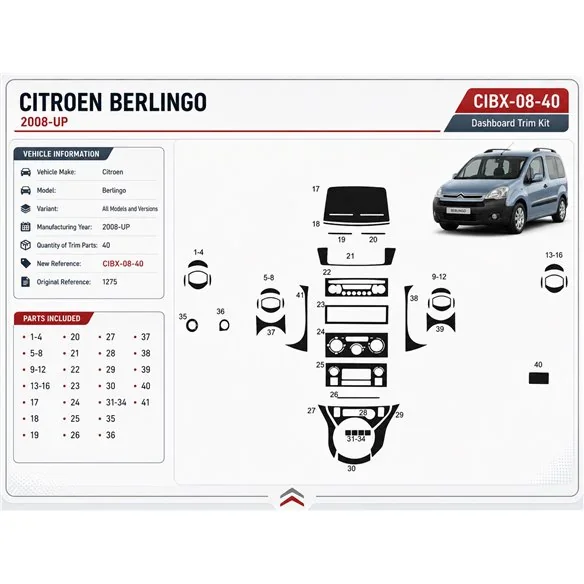 Citroen Berlingo 2008+ 3D Armaturenbrett-Dekor-Set, 40 Teile