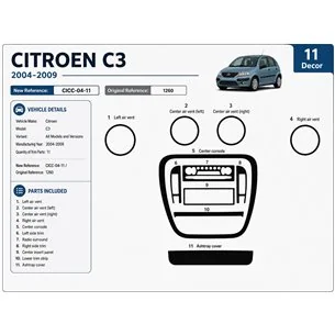 Citroen C2-C3 2004-2009 3D Armaturenbrett-Dekor-Set, 11 Teile 2