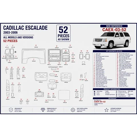 Cadillac Escalade 2003-2006 3D Armaturenbrett-Dekor-Set, 52 Teile 2