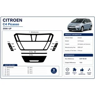 Citroen C4 Picasso 2006+ 3D Armaturenbrett-Dekor-Set, 9 Teile 2