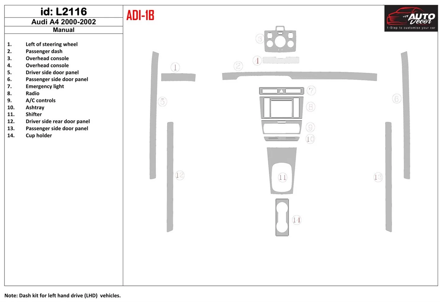 Audi A4 2000-2001 Voll Satz, Manual BD innenausstattung armaturendekor cockpit dekor