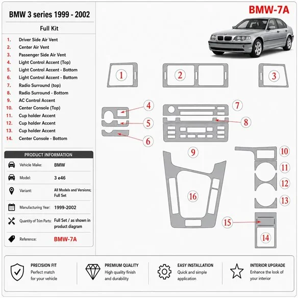 BMW 3 1999-2002 Komplettset 3D Armaturenbrett-Dekor-Set