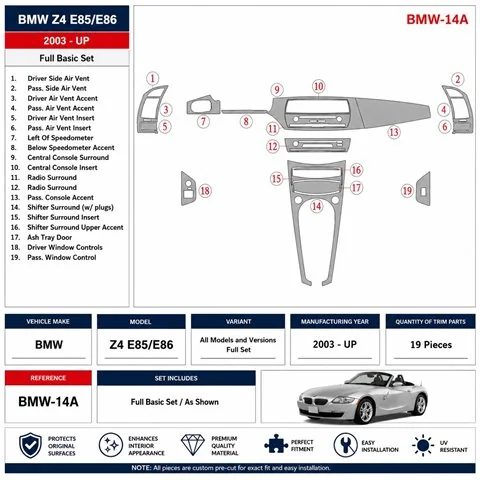 BMW Z4 2003+ Komplettset 3D Armaturenbrett-Dekor-Set 2
