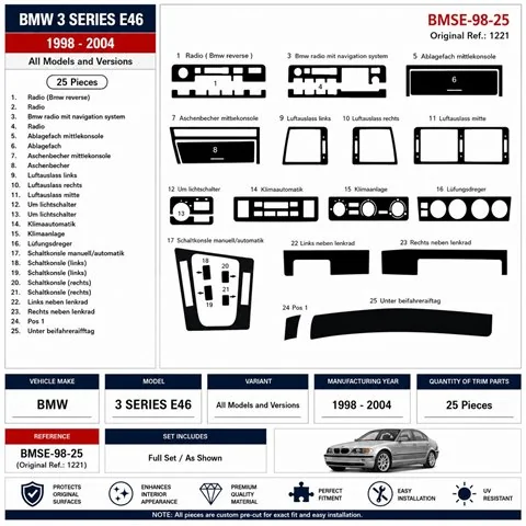 BMW 3 Series E46 1998-2004 3D Armaturenbrett-Dekor-Set, 25 Teile 2