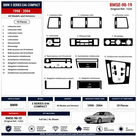BMW 3 Series E46 Compact 1998-2004 3D Armaturenbrett-Dekor-Set, 19 Teile 2