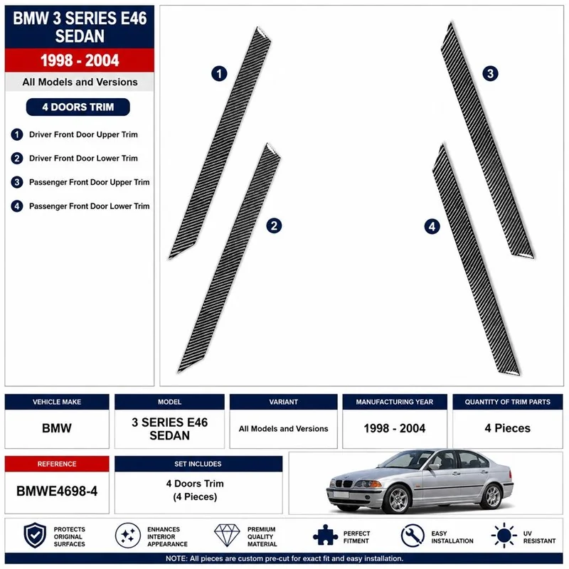 BMW 3 Series E46 1998-2004 3D Armaturenbrett-Dekor-Set, 4 Teile