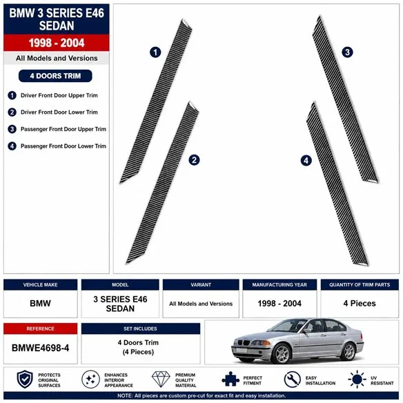 BMW 3 Series E46 1998-2004 3D Armaturenbrett-Dekor-Set, 4 Teile