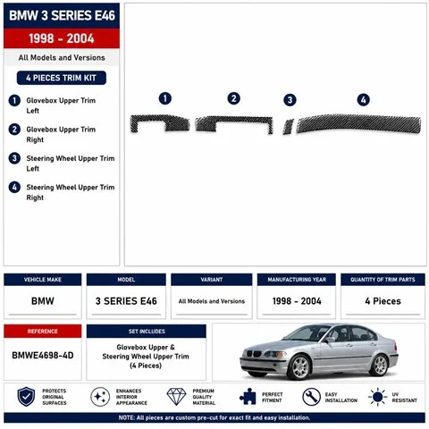 BMW 3 Series E46 1998-2004 3D Armaturenbrett-Dekor-Set, 4 Teile 2