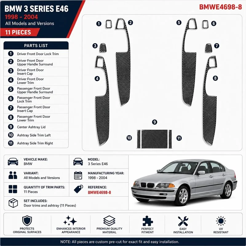BMW 3 Series E46 1998-2004 3D Armaturenbrett-Dekor-Set, 11 Teile