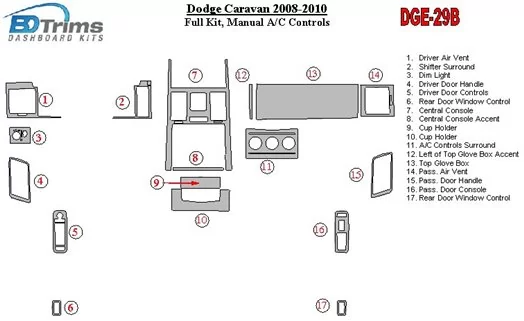 Dodge Caravan 2008-UP Voll Satz, Manual Gearbox AC Controls BD innenausstattung armaturendekor cockpit dekor - 1- Cockpit Dekor 