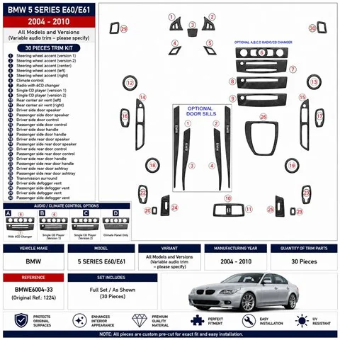 BMW 5 Series E60/E61 2004-2010 3D Armaturenbrett-Dekor-Set, 33 Teile