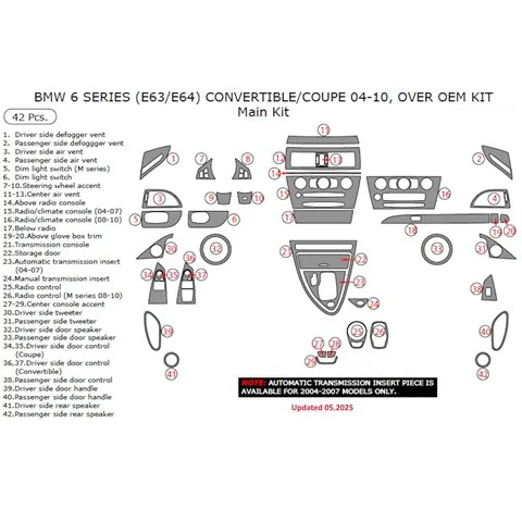 BMW 6-Series E 63 2004-2008 3D Armaturenbrett-Dekor-Set, 41 Teile 2