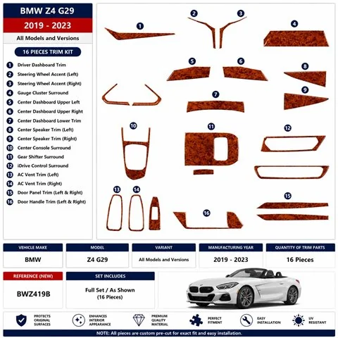 BMW Z4 G29 2019-2023 3D Armaturenbrett-Dekor-Set, 16 Teile 2