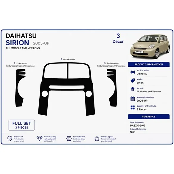 Daihatsu Sirion 2005+ 3D Armaturenbrett-Dekor-Set, 3 Teile