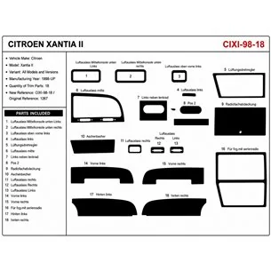 Citroen Xantia II 1998+ 3D Armaturenbrett-Dekor-Set, 18 Teile
