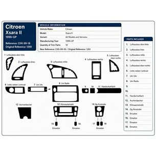 Citroen Xsara II 1999+ 3D Armaturenbrett-Dekor-Set, 18 Teile