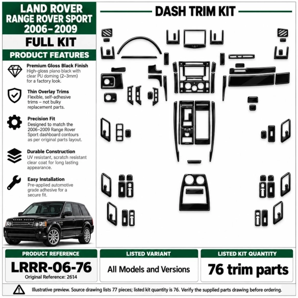 Land Rover Range Rover Sport 2006-2009 Armaturenbrett-Dekorset 76 Teile