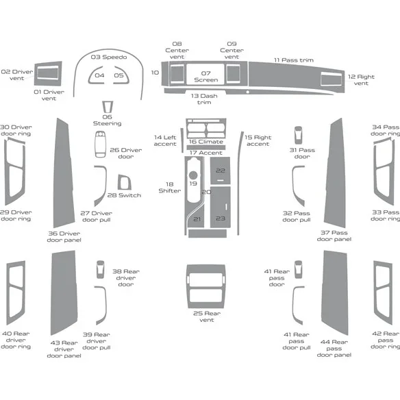 Jaguar XF 2009-2015 Komplettset, With OEM 3D Armaturenbrett-Dekor-Set, 44 Teile