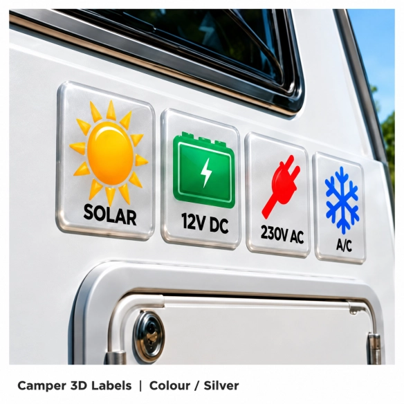 Camper & Caravan 3D Domed Labels – Small Kit – 12 pcs – RGB Metallic Silver