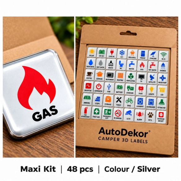 Camper & Caravan 3D Domed Labels – Maxi Kit – 48 pcs – RGB Metallic Silver