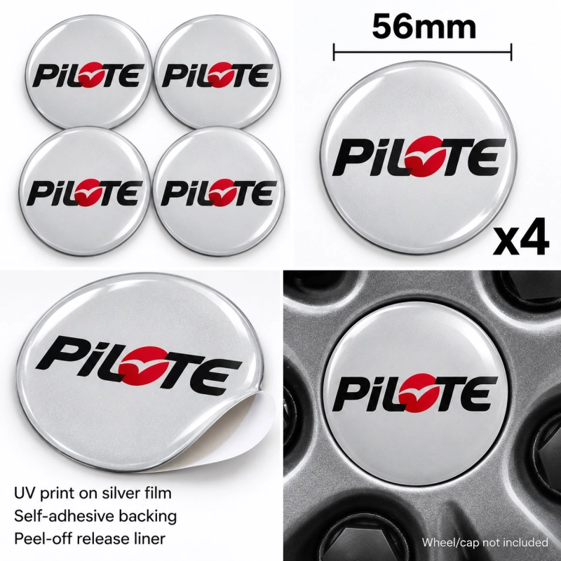 Pilote Doming-Aufkleber für Nabenkappen – 56 mm – 4er-Set